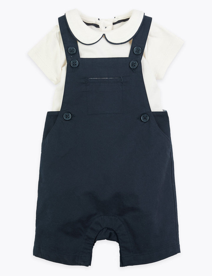 2 Piece Cotton Dungaree Outfit - Lotange - Marks & Spencer - Baby Boys Outfits