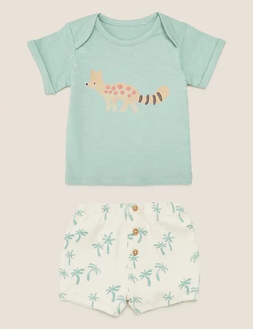 2pc Cotton Tiger Shorts Outfit - Lotange - Marks & Spencer - Baby Boys Outfits