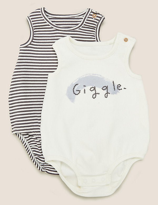 2pk Giggle Slogan Bodysuits - Lotange - Marks & Spencer - Baby Boys Outfits