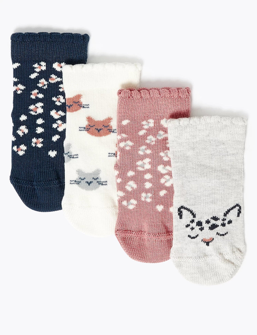 4pk Cat Baby Socks - Lotange - Marks & Spencer - Baby Girls Socks & Tights