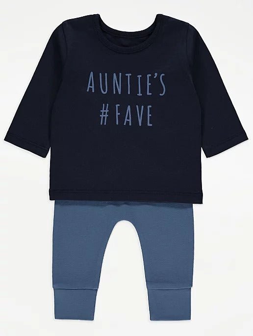 Auntie Slogan Top and Joggers Outfit - Lotange - George - Baby Boys Outfits