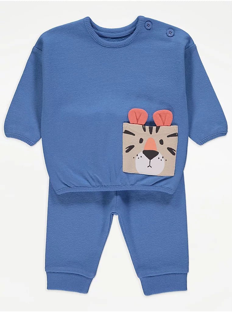 Blue Tiger Pocket Sweatshirt and Joggers Outfit - Lotange - George - Baby Boys Outfits