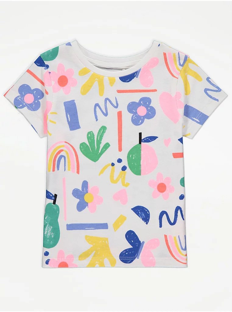 Bright Flower Print T-Shirt - Lotange - George - Girls Tops & T-Shirts