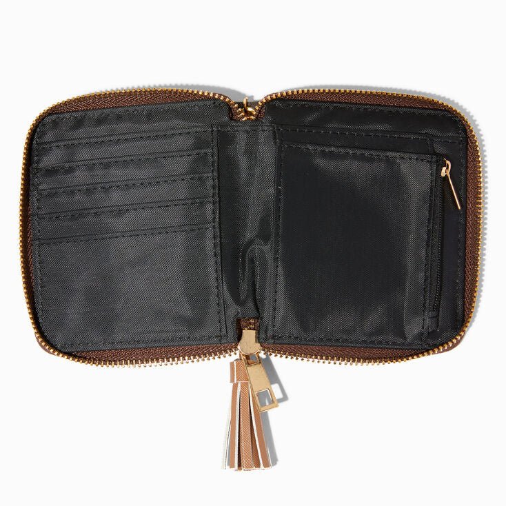 Brown & Black Status Icons Zip Around Wallet - Lotange - Claire's -