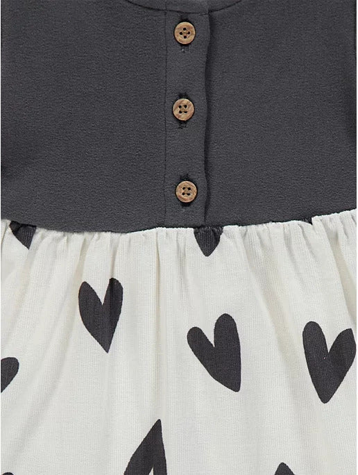 Charcoal Heart Button Up Dress and Tights Outfit - Lotange - George - Baby Girls Outfits