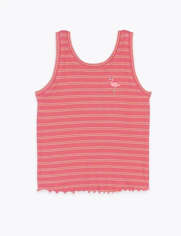 Cotton Flamingo Ribbed Vest - Lotange - Marks & Spencer - Girls Tops & T-Shirts