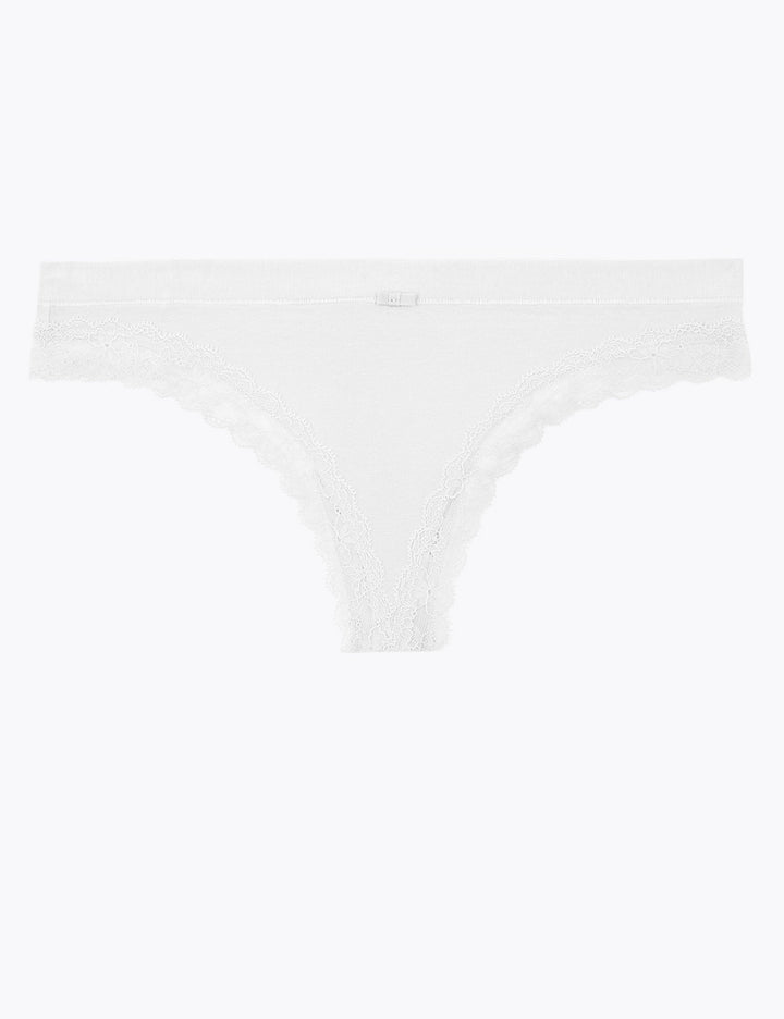 Cotton & Lace Cut Out Thong White - Lotange - Marks & Spencer - Womens Knickers