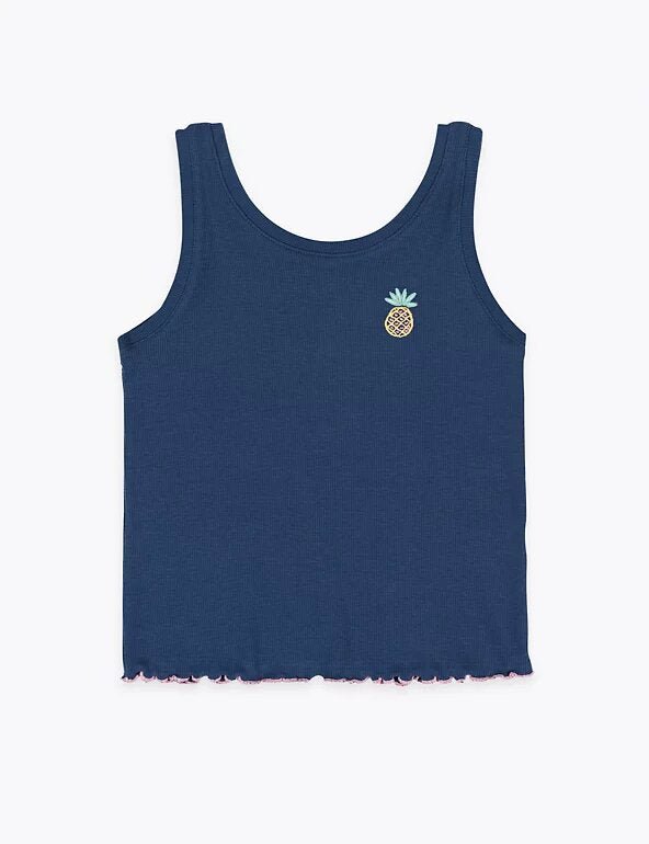 Cotton Pineapple Logo Vest - Lotange - Marks & Spencer - Girls Tops & T-Shirts