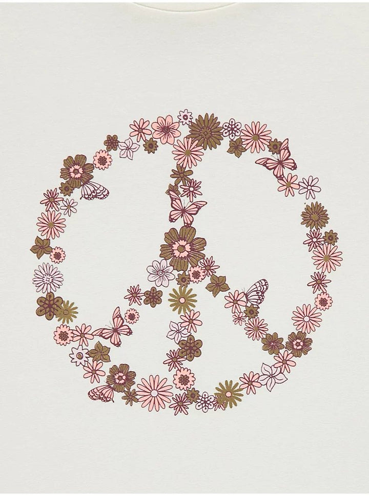 Cream Floral Peace Sign Graphic T-Shirt - Lotange - George - Girls Tops & T-Shirts