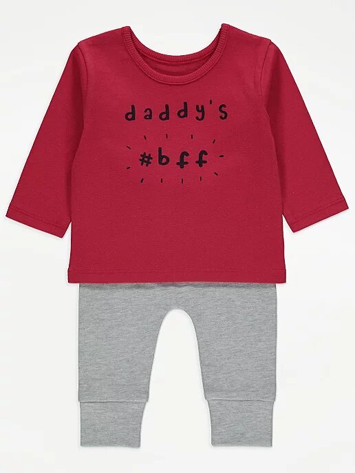 Daddy’s BFF Slogan Top and Joggers Outfit - Lotange - George - Baby Boys Outfits