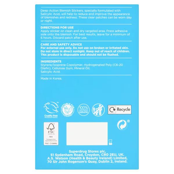 Deep Action Blemish Stickers Salicylic Acid 36 - Lotange - Superdrug -