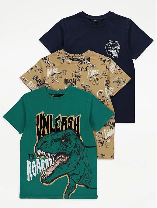 Dinosaur Graphic Print T-Shirts 3 Pack - Lotange - George -