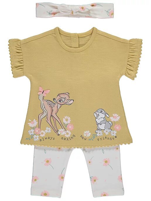 Disney Bambi Yellow Floral Top Leggings and Headband Outfit - Lotange - George - Baby Girls Outfits