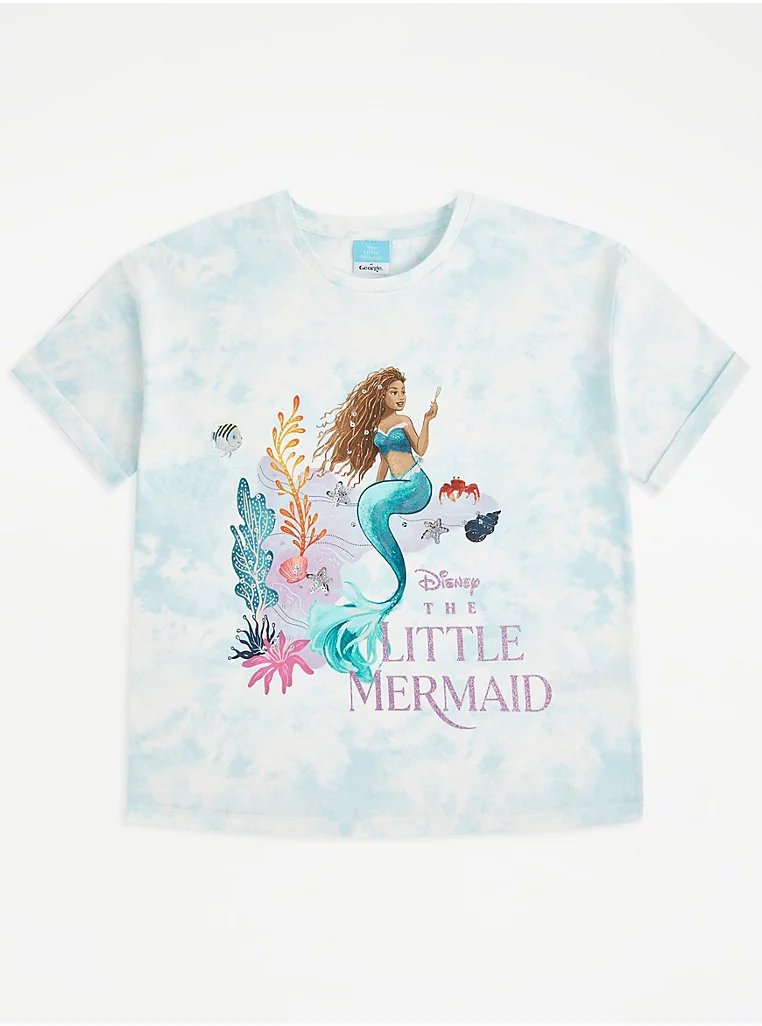 Disney The Little Mermaid Tie Dye Sequin T-Shirt - Lotange - George - Girls Tops & T-Shirts