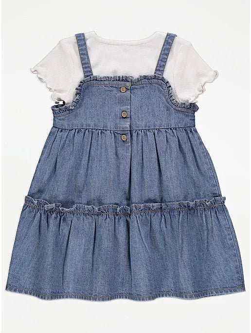 Embroidered Denim Dress & T-Shirt Outfit - Lotange - George - Girls Dresses