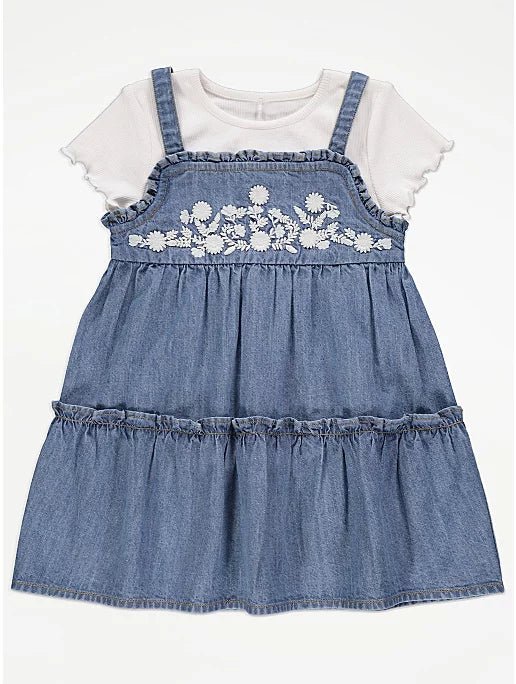 Embroidered Denim Dress & T-Shirt Outfit - Lotange - George - Girls Dresses