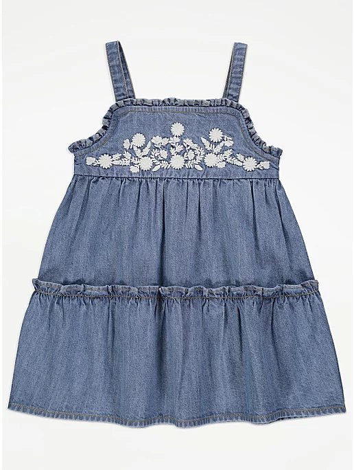 Embroidered Denim Dress & T-Shirt Outfit - Lotange - George - Girls Dresses