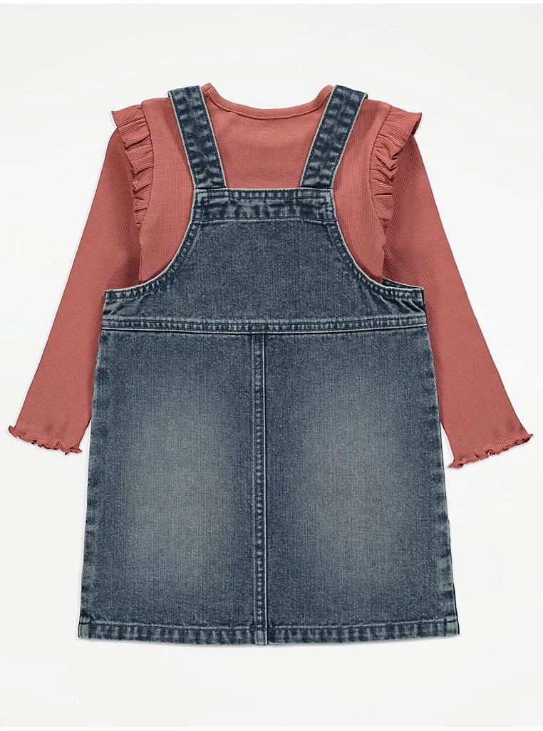 Embroidered Denim Pinafore and Long Sleeve Top Outfit - Lotange - George - Girls Outfits