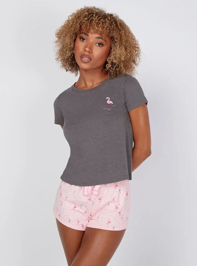 Flamingo T-Shirt & Short Set - Charcoal - Lotange - Boux Avenue -