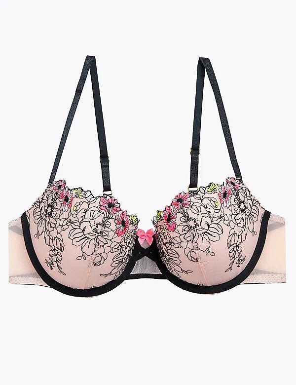 Floral Tattoo Embroidered Push Up Bra - Lotange - Boutique - Girls Underwear & Socks