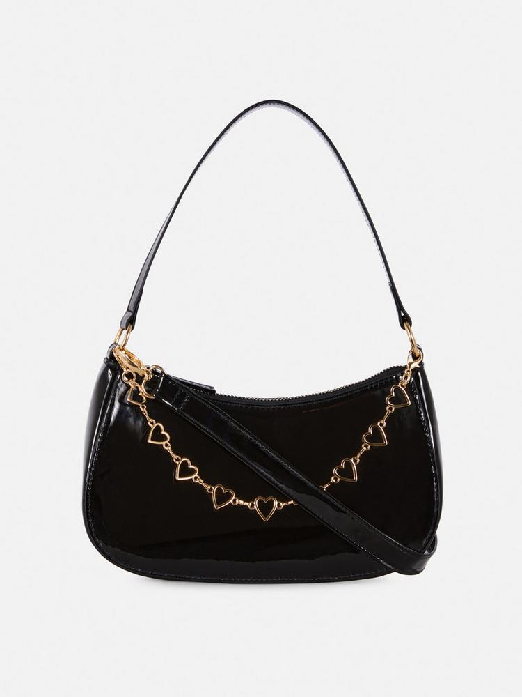 Heart Chain Shoulder Bag Black - Lotange - Primark -