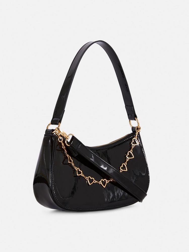 Heart Chain Shoulder Bag Black - Lotange - Primark -