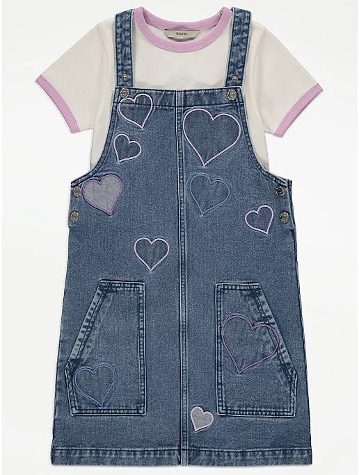 Heart Denim Pinafore and T-Shirt Outfit - Lotange - George -