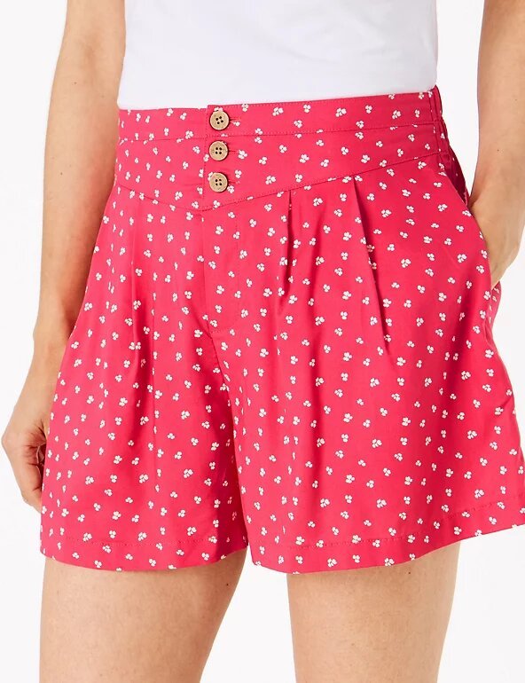 High Waisted Floral Print Shorts - Lotange - Marks & Spencer - Women's Shorts