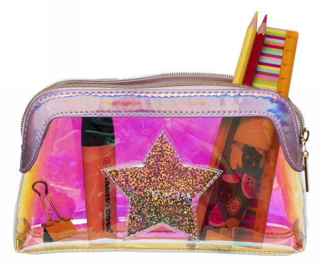 Holographic Clear Glitter Star Pencil Case - Lotange - WHSmith - Kids Pencil Cases