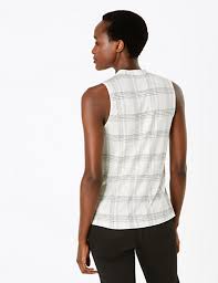 Jersey Checked Sleeveless Shirt - Lotange - Marks & Spencer - Women Tops