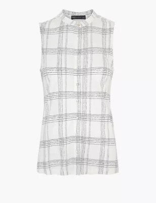 Jersey Checked Sleeveless Shirt - Lotange - Marks & Spencer - Women Tops