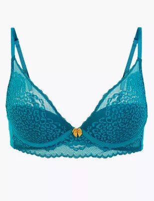 Leopard Lace High Apex Plunge Bra - Lotange - Marks & Spencer - Womens Bras