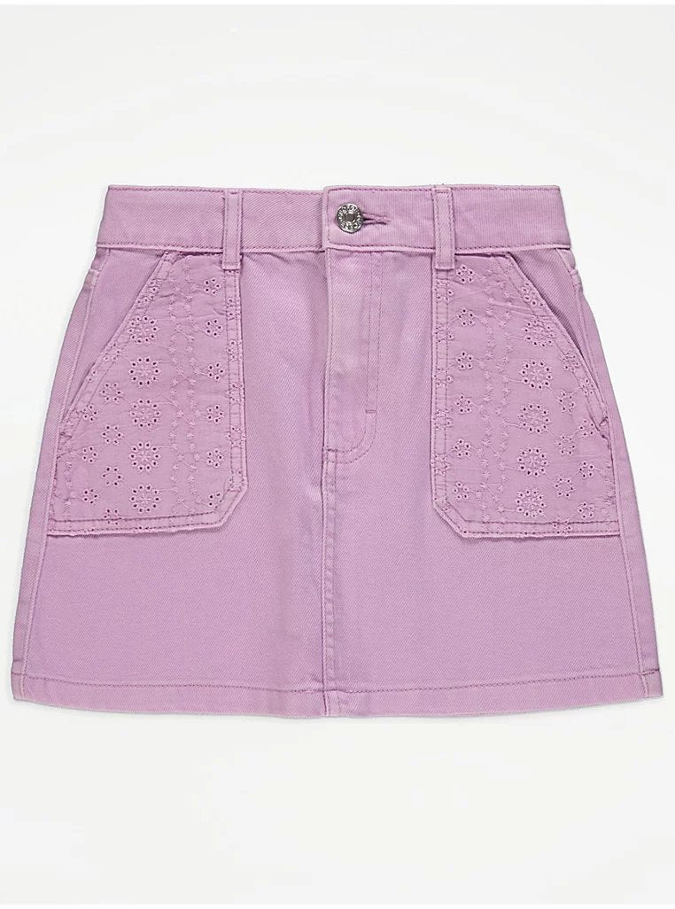 Lilac Lace Pocket Denim Skirt - Lotange - George -