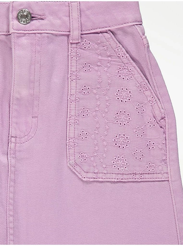 Lilac Lace Pocket Denim Skirt - Lotange - George -