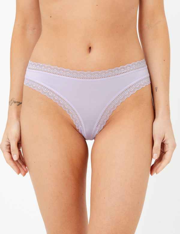 Microfibre Lace Thongs - Lotange - Marks & Spencer - Womens Knickers