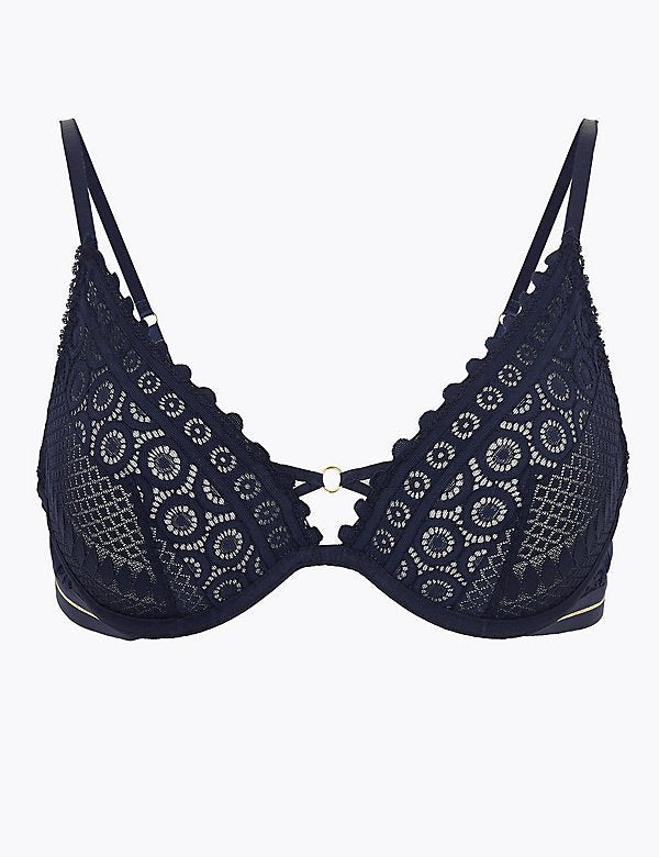 Mosaic Lace Non-Padded Plunge Bra - Lotange - Marks & Spencer - Girls Underwear & Socks