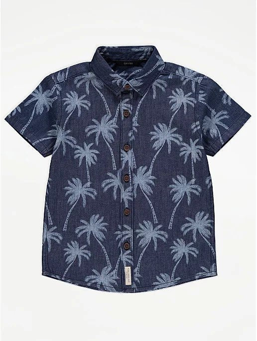 Navy Palm Tree Chambray Shirt - Lotange - George - Boys T-Shirts & Shirts