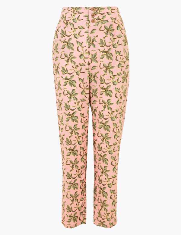 Palm Print Tapered Ankle Grazer Trousers - Lotange - Marks & Spencer - Women Trousers & Leggings