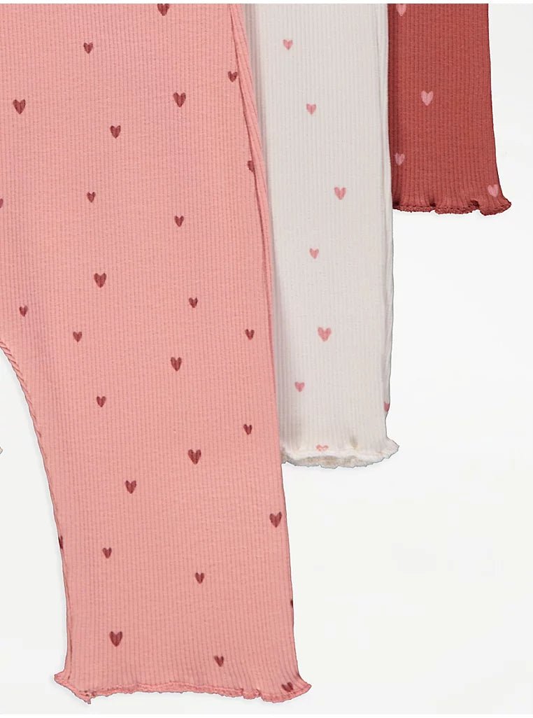 Pink Heart Lettuce Ankle Rib Leggings 3 Pack - Lotange - George -