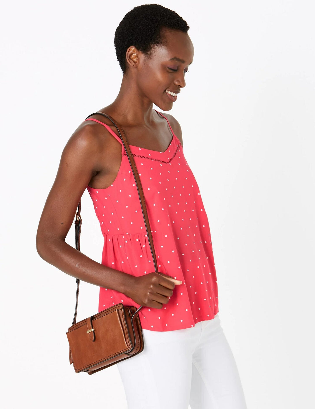 Polka Dot Sleeveless Camisole Top - Lotange - Marks & Spencer - Women Tops