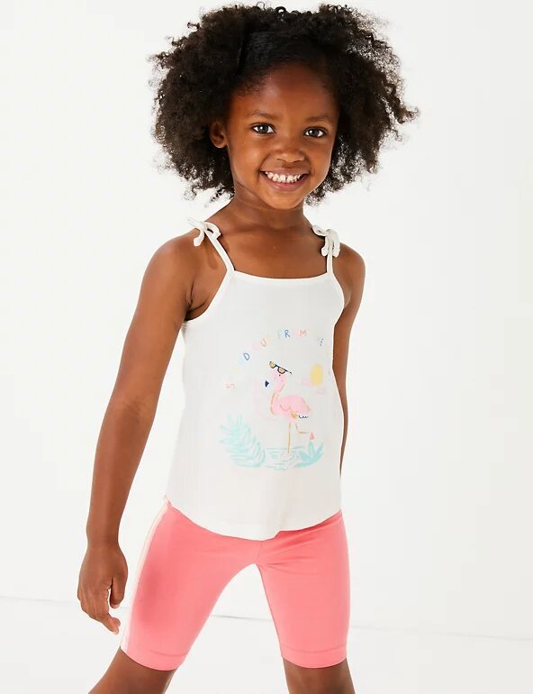 Pure Cotton Flamingo Vest - Lotange - Marks & Spencer - Girls Tops & T-Shirts