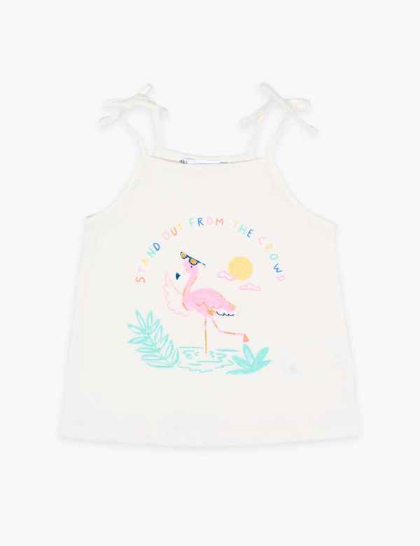 Pure Cotton Flamingo Vest - Lotange - Marks & Spencer - Girls Tops & T-Shirts