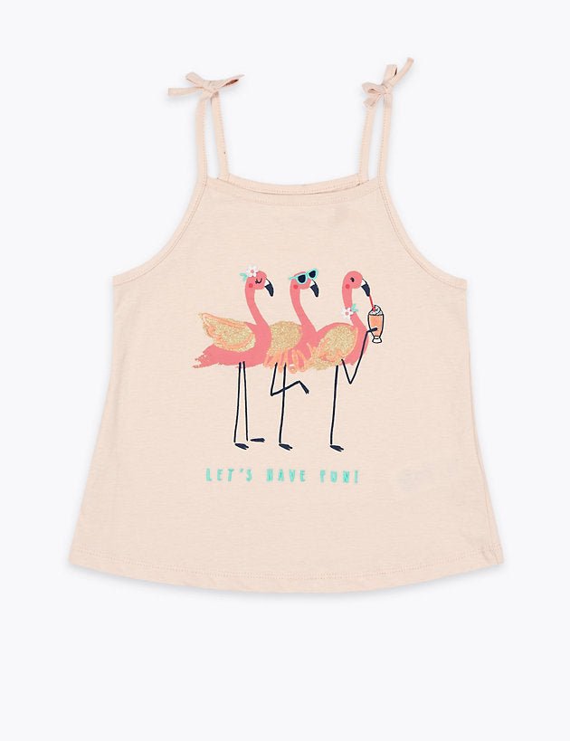 Pure Cotton Flamingo Vest Top - Lotange - Marks & Spencer - Girls Tops & T-Shirts