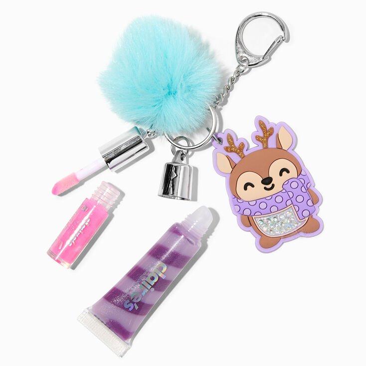 Purple Reindeer Bling Lip Gloss Keychain - Lotange - Claire's - Lips