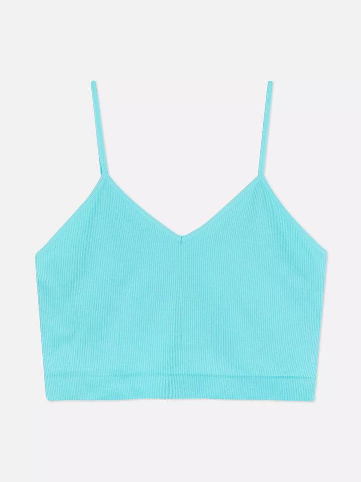 Ribbed Cropped Cami Lounge Pyjama Top Blue - Lotange - Primark -