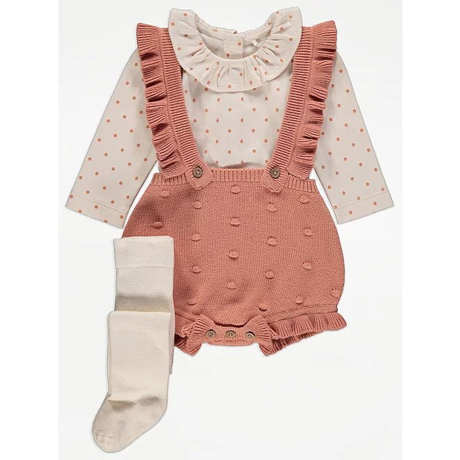 Rust Knitted Romper Bodysuit and Tights Outfit - Lotange - George - Baby Girls Outfits