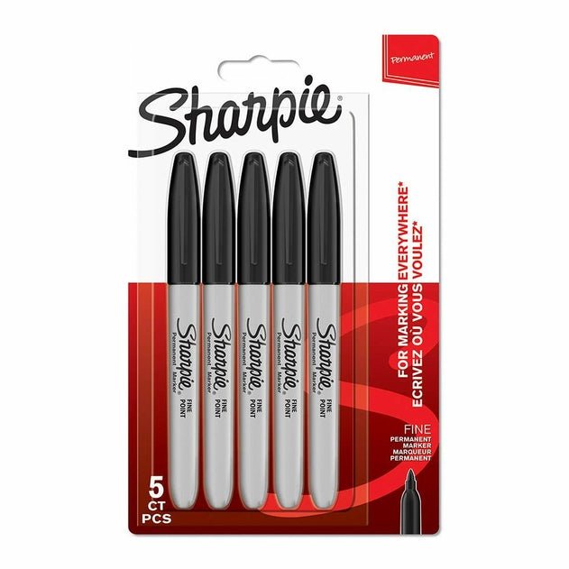 Sharpie Permanent Markers, Fine Nib, Black Ink (Pack of 5) - Lotange - Pusheen - Pens