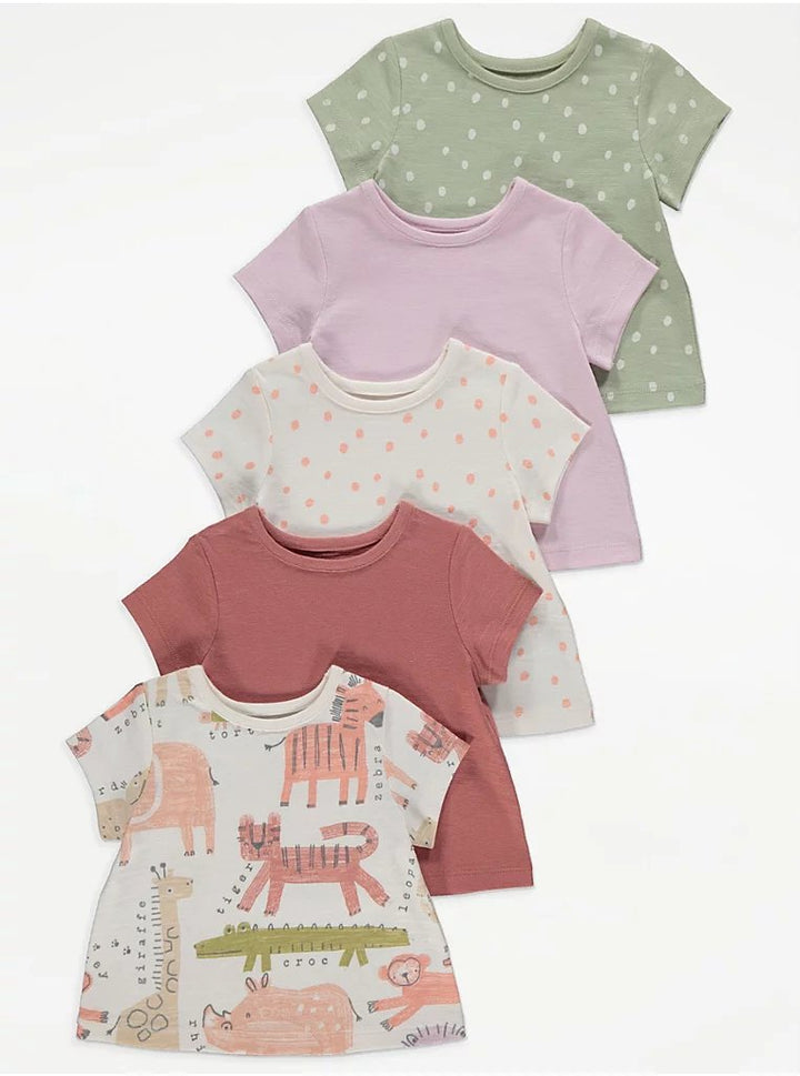 Spot Safari Animal Tops 5 Pack - Lotange - George - Baby Girls Tops & T-Shirts