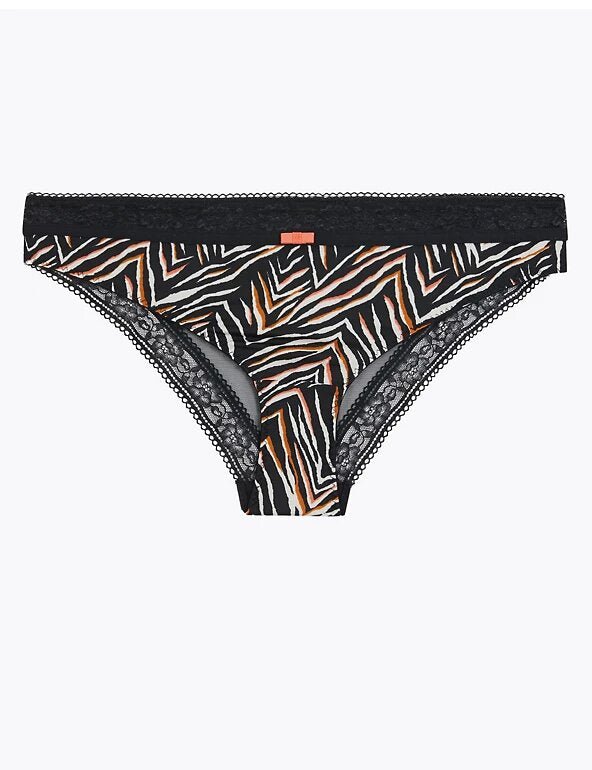 Zebra Print Lace Trim Brazilian Knickers - Lotange - Marks & Spencer - Womens Knickers